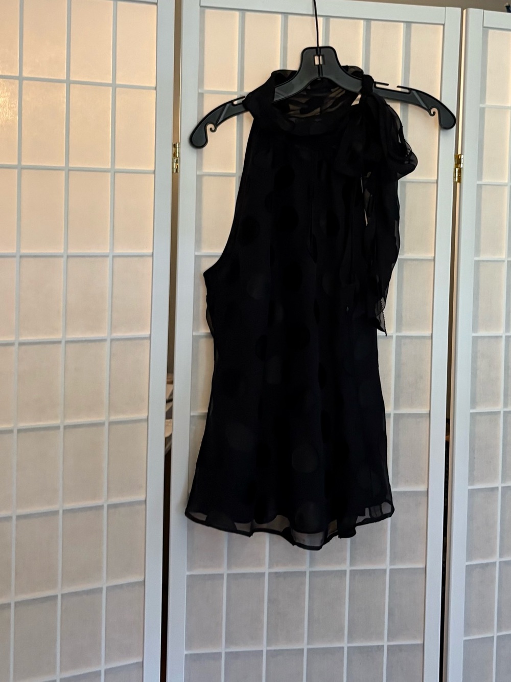 Black Sleeveless Chiffon Polka Dot Blouse